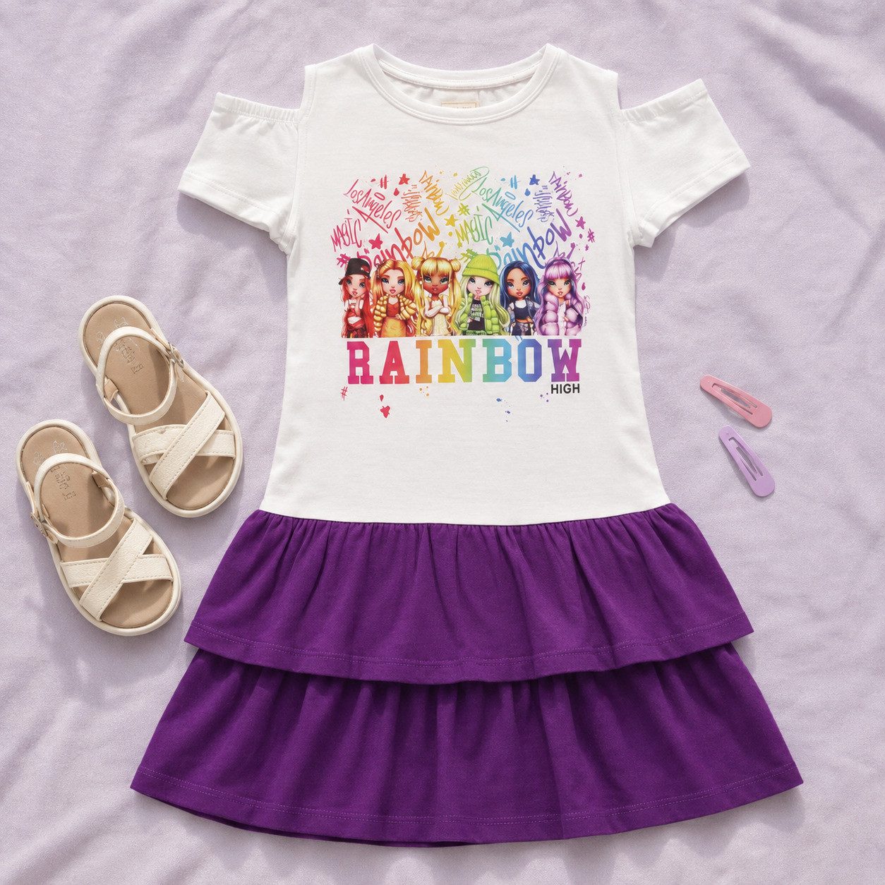 Rainbow High Sommerkleid Rainbow High Mädchen Kinder Sommerkleid kurzes Kleid Gr. 104 -110 100% Baumwolle