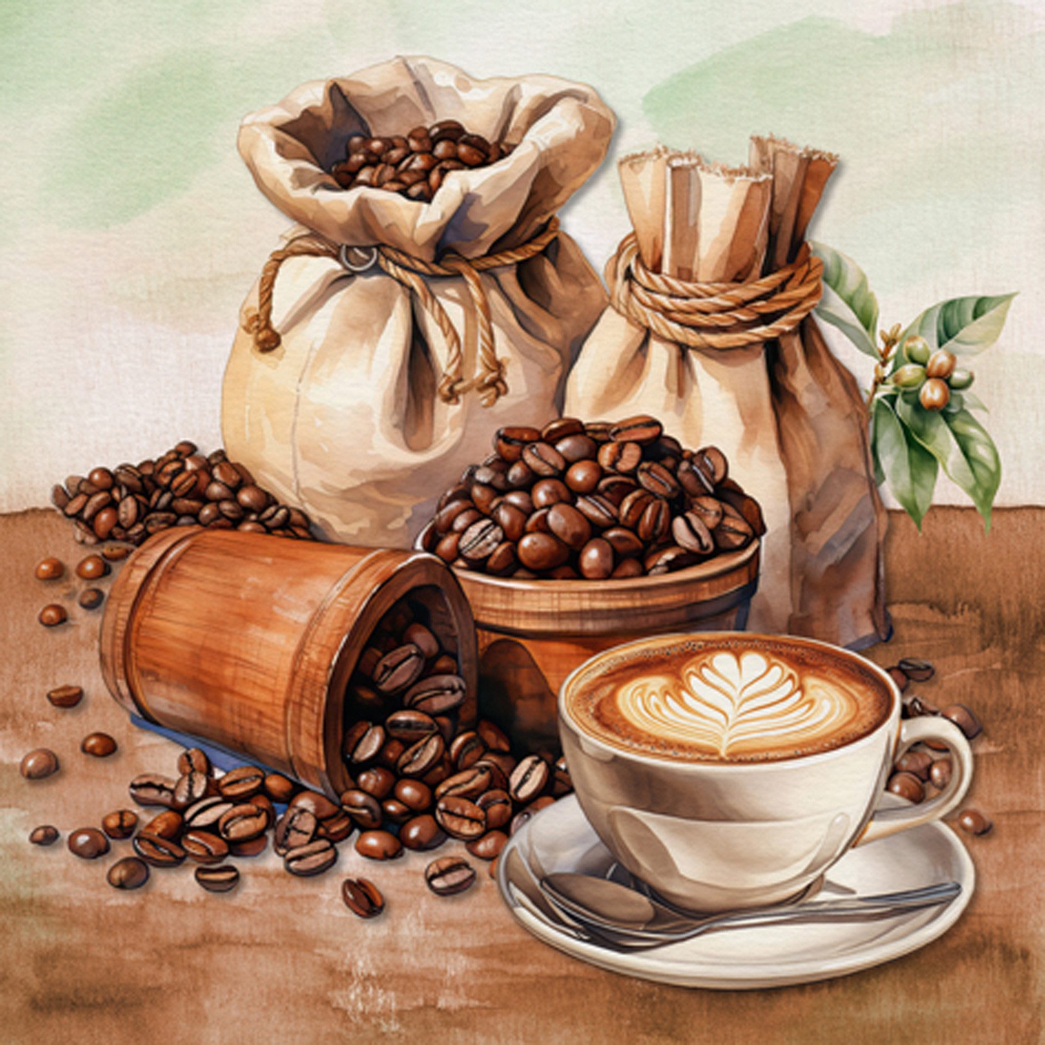ti-flair Papierserviette, Servietten Papier 33x33cm 3-lagig mit Kaffee & Bohnen Motiv 20 Stück