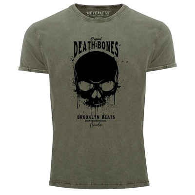 Neverless Print-Shirt Neverless® Herren T-Shirt Vintage Shirt Printshirt Skull Death and Bones Totenkopf Club Outfit Used Look Slim Fit mit Print