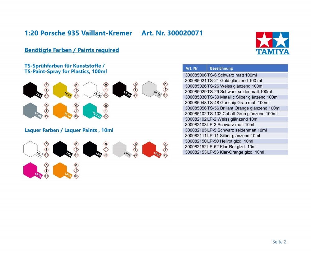 Tamiya Modellbausatz Tamiya 1:20 Porsche 935 Vaillant-Kremer