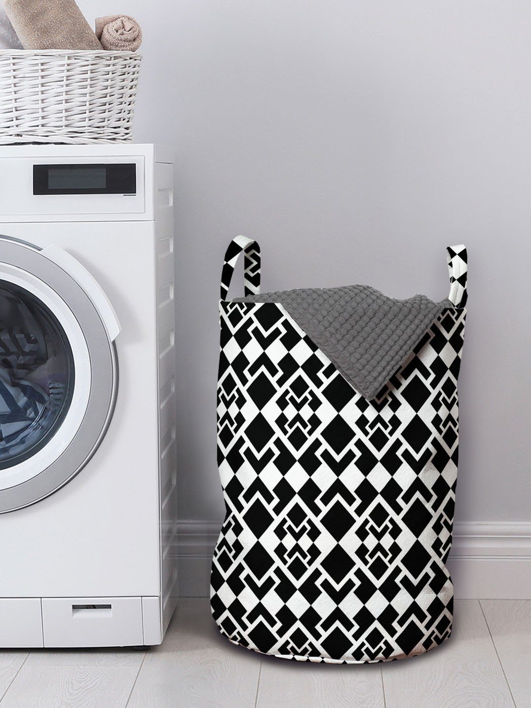 Abakuhaus Wäschesäckchen Wäschekorb für Kordelzugverschluss mit Waschsalons, Geometrische Griffen Dreieck-Formen Abstrakt