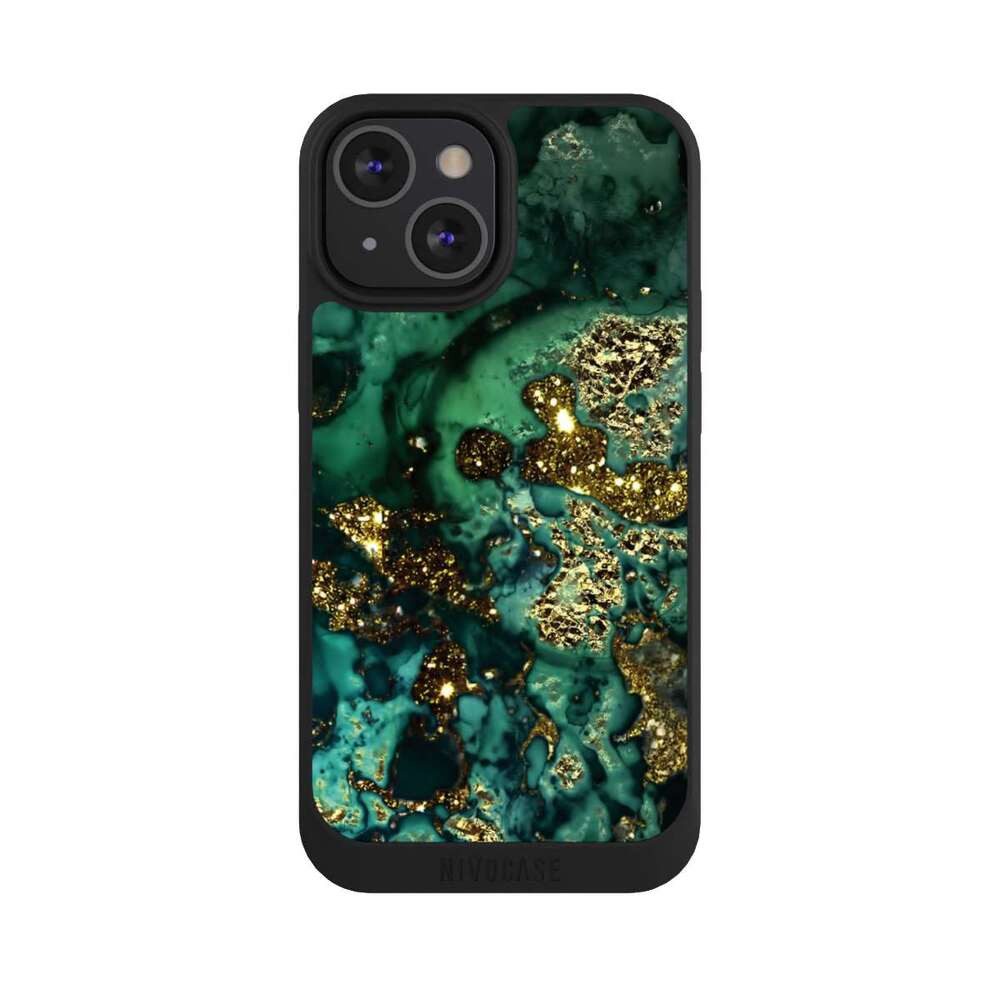 NIVOCASE Handyhülle Marmor Glitzer Look Muster Cyan Glitter Marble Look, Apple iPhone 13 Mini Handyhülle Hülle NIVOpure Case Schwarz