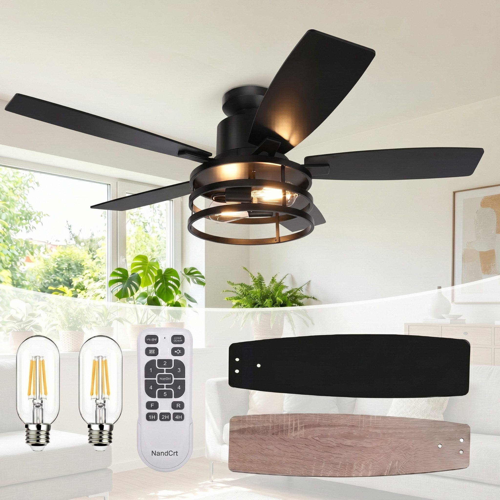 MUPOO Deckenventilator Deckenventilator mit Beleuchtung Ø112cm, Fernbedienung, 1/2/4 H Timer, 5-Blatt-Rotor, 6 Windgeschwindigkeiten, Weniger als 30 dB