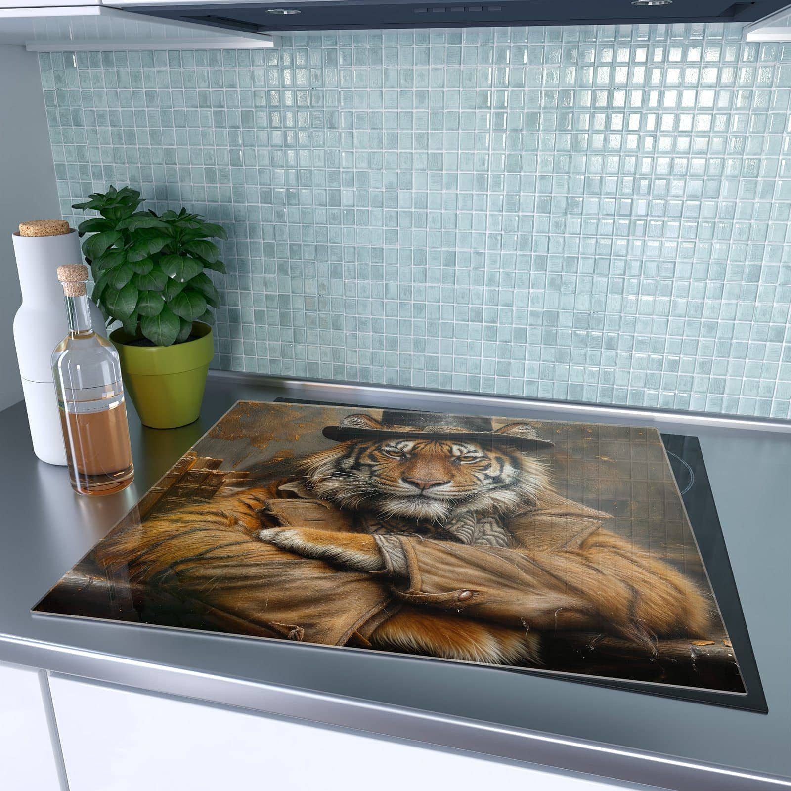 Primedeco Herd-Abdeckplatte Herdabdeckplatte Spritzschutz aus Glas Tiger mit Zylinder, Glas, (1 tlg) – Bild 2 von 5