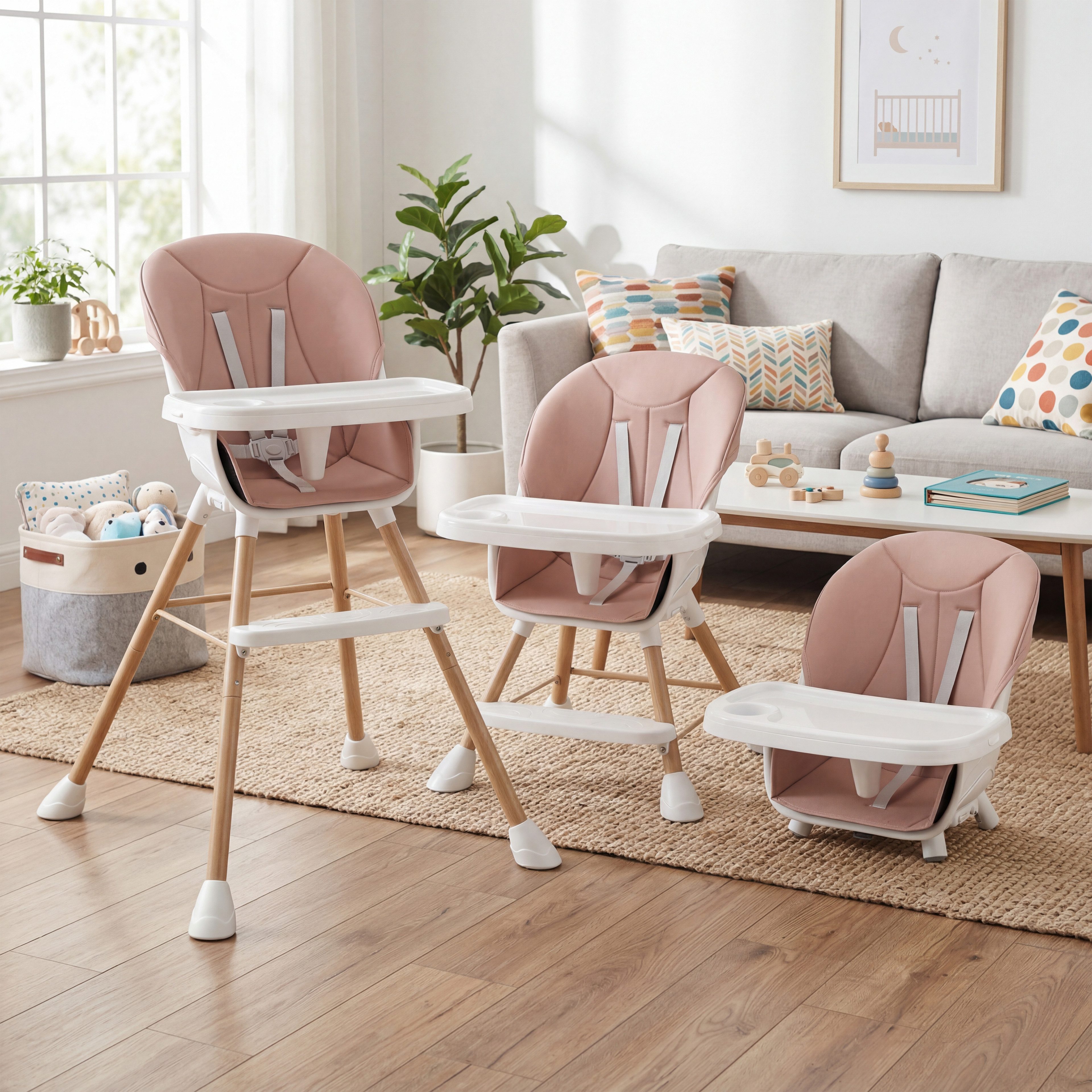 oyajia Kinderstuhl 3-in-1 Kinderstuhl, Kombistuhl, Babystuhl, Barhocker (Babystuhl für Kinder ab 6 Monate bis 5 Jahren), Babystuhl mit Tablett und 5-Punkt-Gurt, Fußstütze, Einfach zu Reinigen