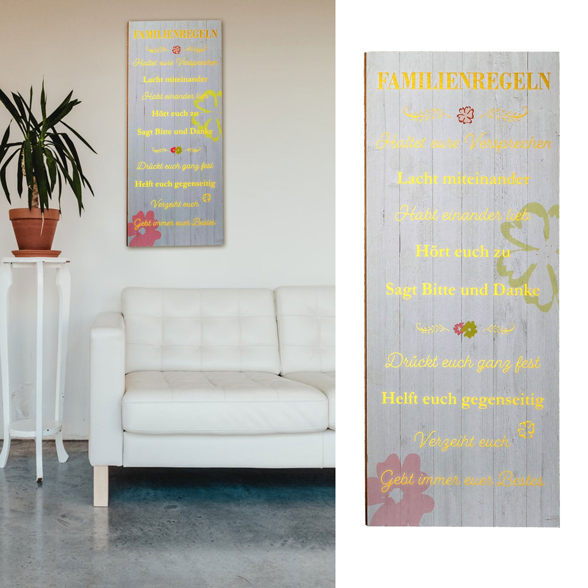 CEPEWA Kunstdruck Plankenschild Wandbild Gold Familienregeln, günstig online kaufen