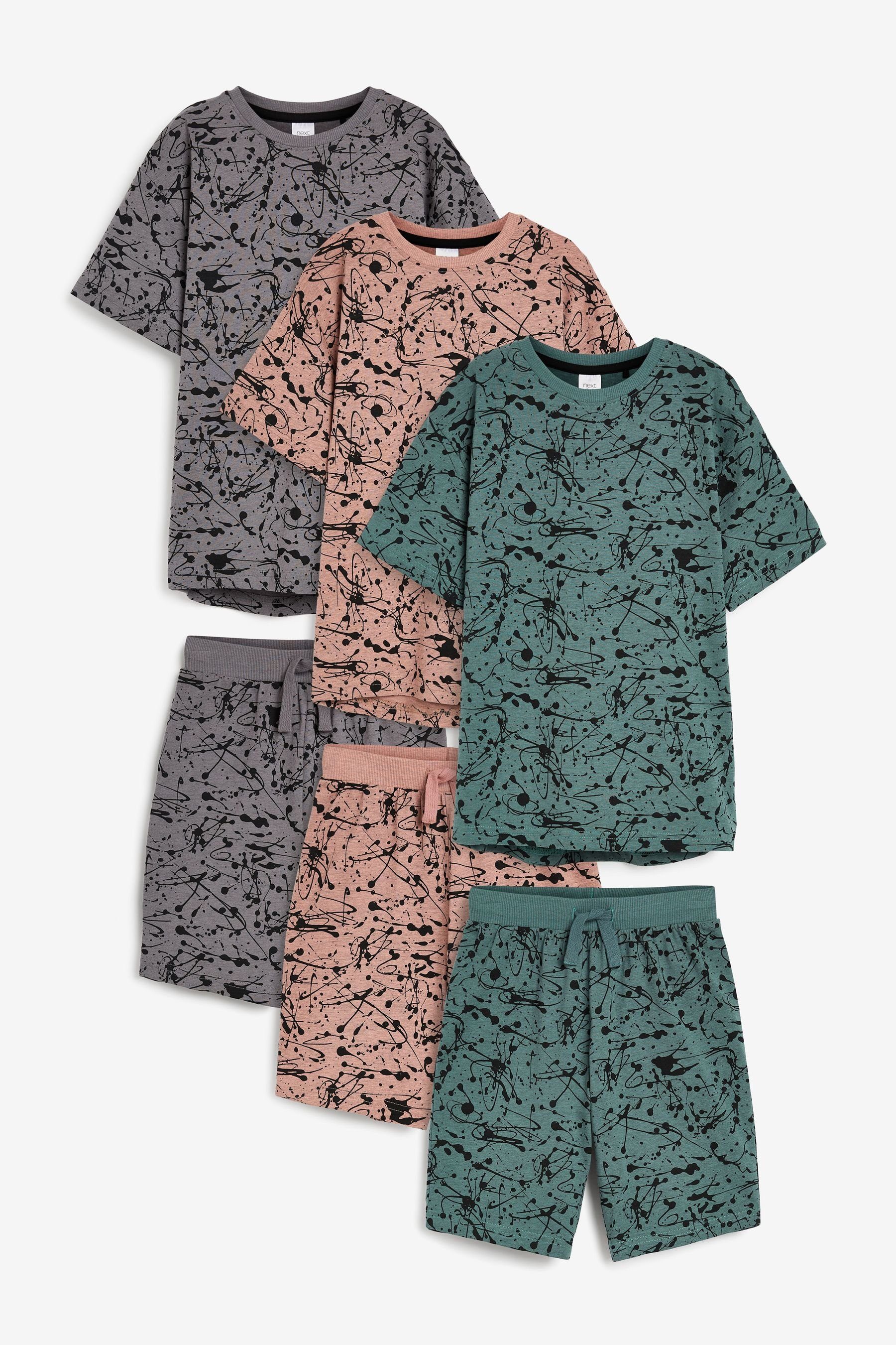 Next Pyjama Kurze Schlafanzüge, 3er-Pack (6 Teal/Grey tlg) Oversized Splat