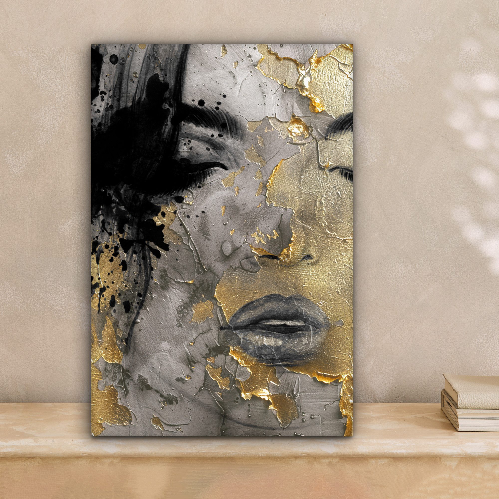 OneMillionCanvasses® Leinwandbild Frau - Kunst - Gold - Schwarz, Fotodruck günstig online kaufen
