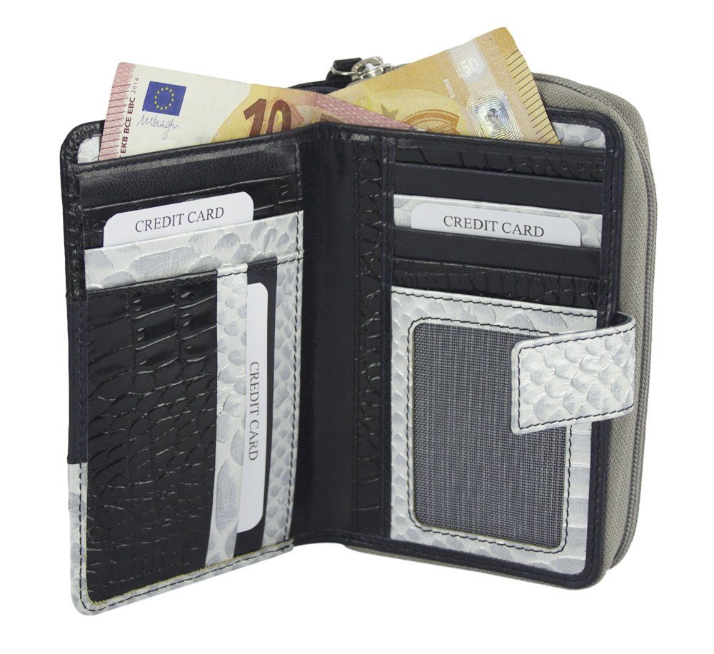 Leder Geldbeutel Lederresten Portemonnaie Sunsa RFID-Schutz, Design in Brieftasche, schwarz zeitlosen Leder, Geldbörse mit aus echt