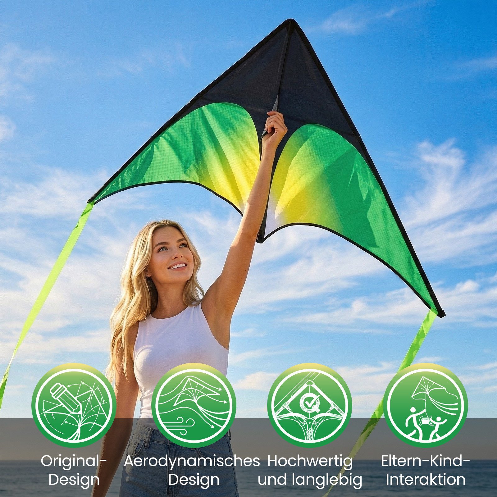 Youyijia Kite Großer Dreieckiger Drachen Stabil Outdoor-Freizeit, Mit Schnur, (1-tlg)