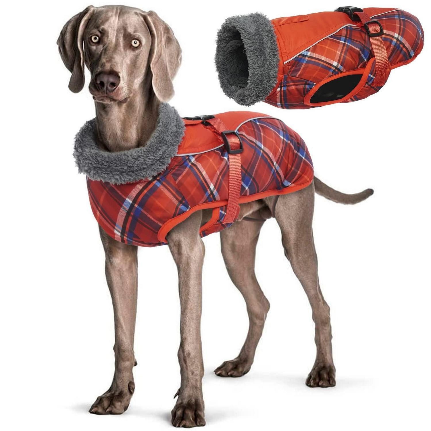 LuxusKollektion Hunderegenmantel Hundemantel Winter Rot Kariert 3XL