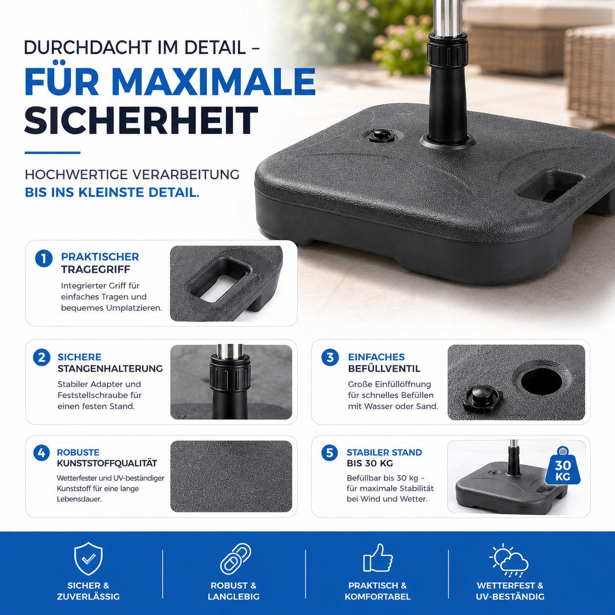 Gartiva® Schirmständer Sonnenschirmständer Ampelschirme – Schirmgewichte Bodenkreuz