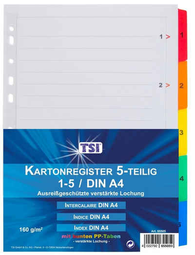 TSI Schreibwaren Aktenordner 5x Mylar 1-5 Ordner-Register DIN A4 mit farbigen PP-Taben