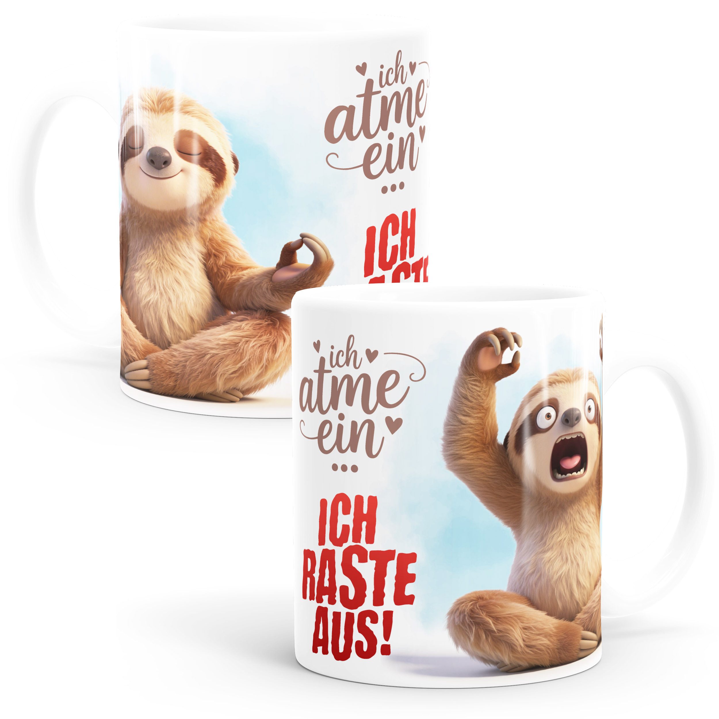 SpecialMe Tasse Tasse Faultier Spruch - Ich atme ein, ich raste aus -Bürotasse, Keramik
