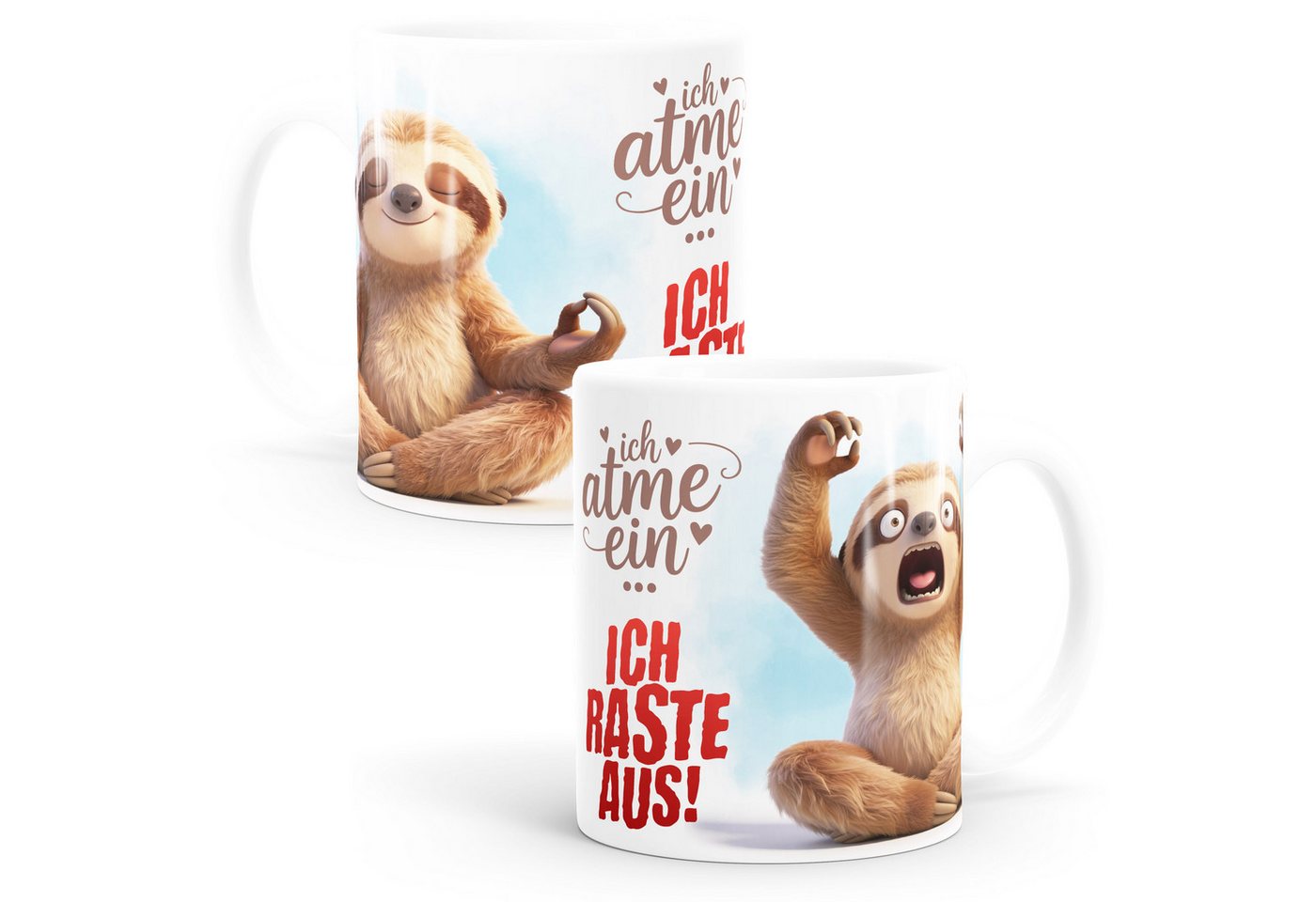 SpecialMe Tasse Tasse Faultier Spruch - Ich atme ein, ich raste aus -Bürotasse, Keramik