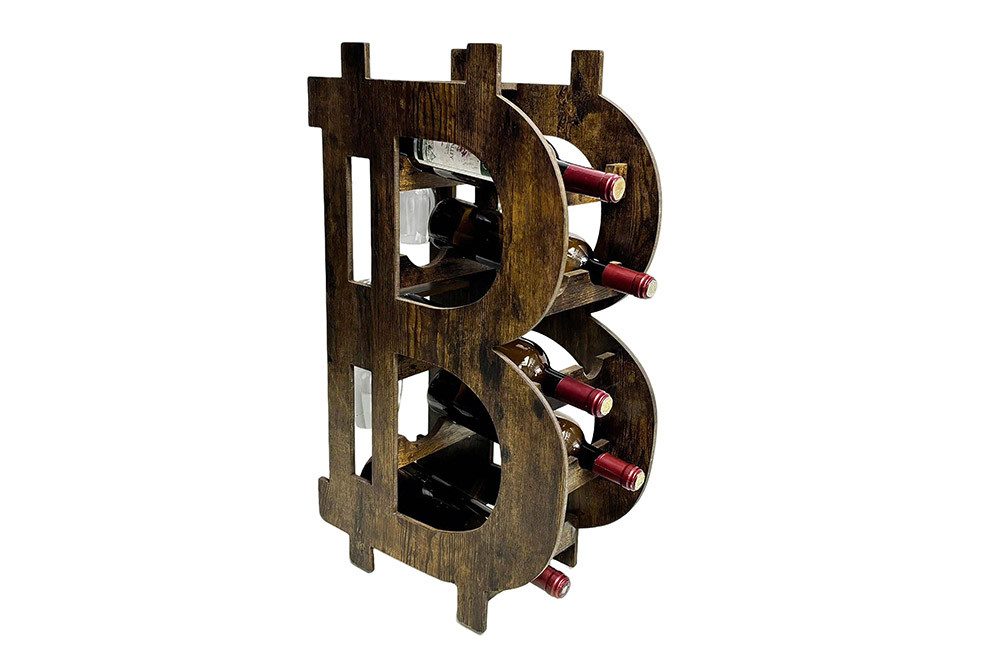 riess-ambiente Weinregal BITCOIN 70cm natur - Holzcontainer, 10 Flaschen, 4 Gläser, modern, Einzelartikel 1-tlg., Außergewöhnlicher Spirituosenständer - ideal für Wohnzimmer oder Flur