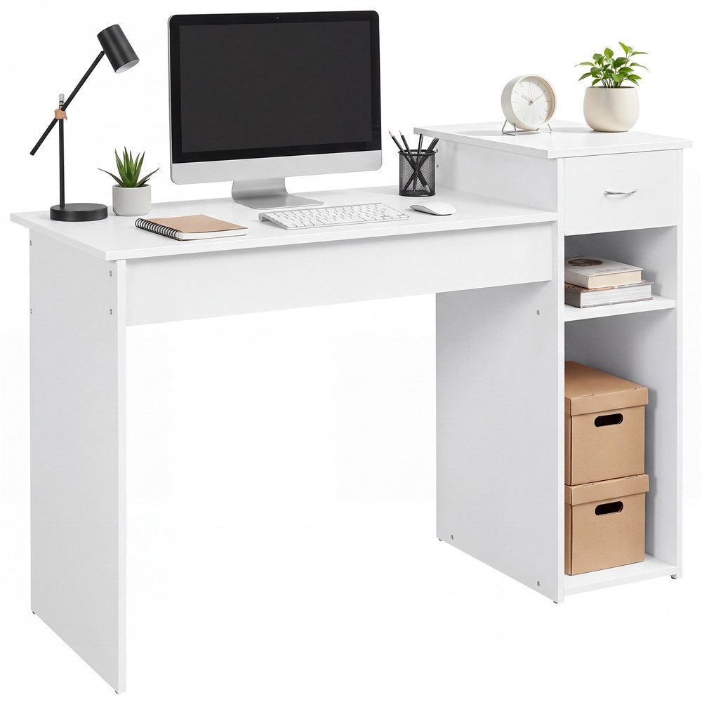 Yaheetech Schreibtisch mit offenen Ablagefächern & Schublade, Arbeitstisch Computertisch für Homeoffice