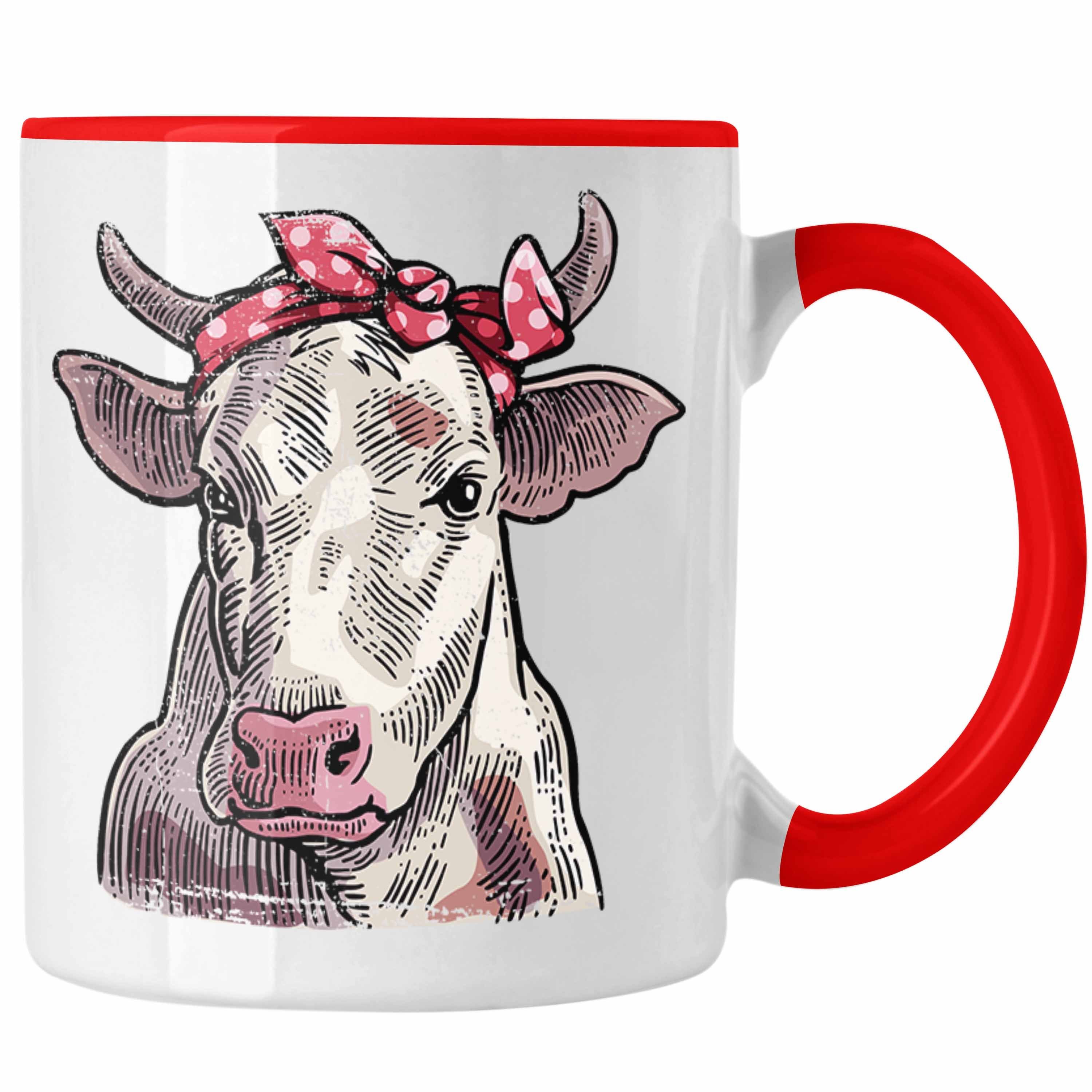 Trendation Tasse Trendation - Süße Kuh Tasse Geschenk für Landwirt Bauern Geschenkidee Geburtstag Frauen Rot