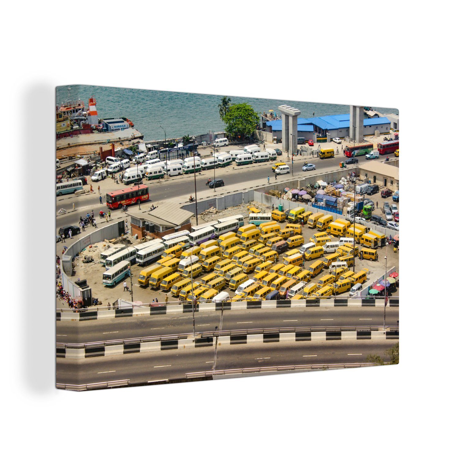 OneMillionCanvasses® Leinwandbild Lagos - Stadt, cm (1 Leinwandbilder, Aufhängefertig, - Wanddeko, St), Wandbild Bus 30x20