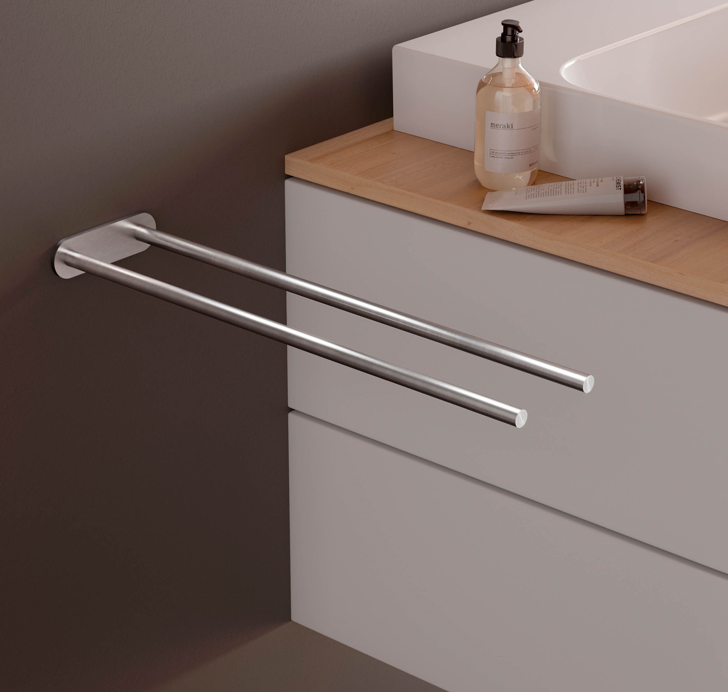 PHOS Design Handtuchstange statisch neben dem Waschbecken, Edelstahl