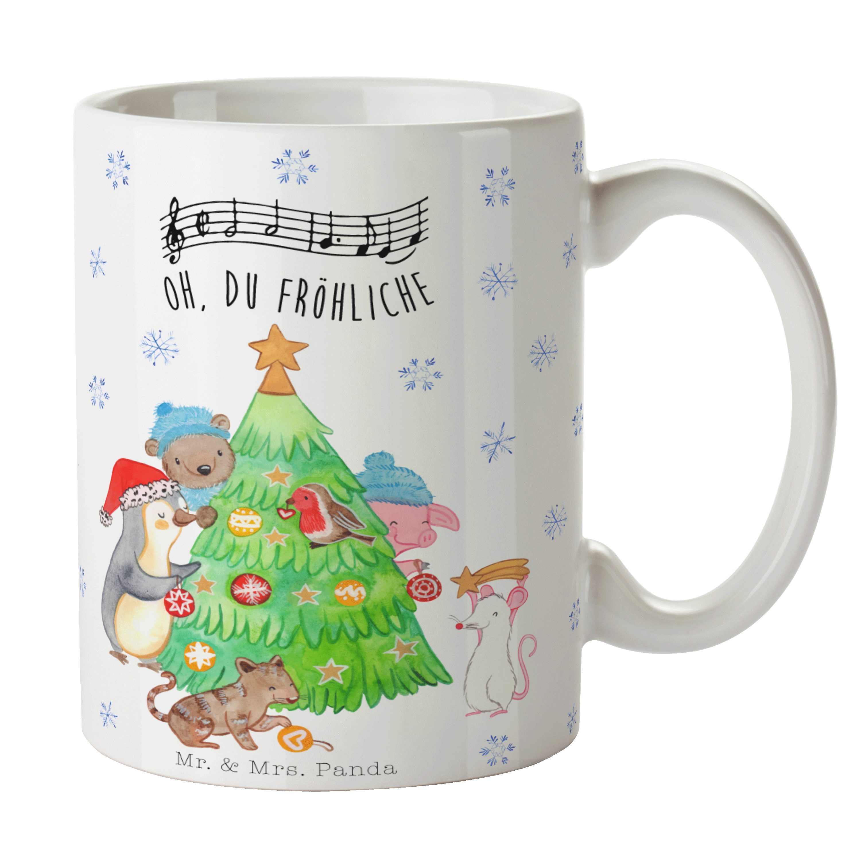 Mr. & Mrs. Panda Tasse Weihnachtsbaum schmücken - Weiß - Geschenk, Tasse Motive, Kaffeebeche, Keramik