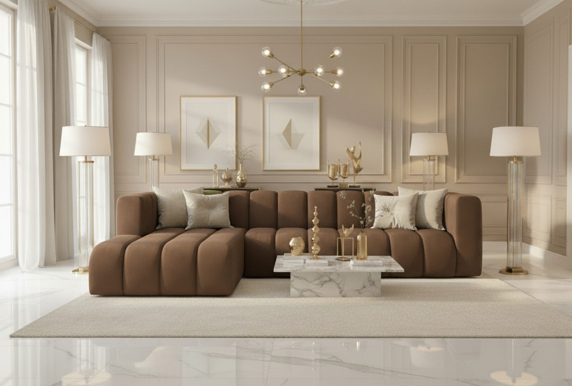 Kaiser Möbel Ecksofa Moderne aus Veloursstoff Salvador Grand L 318 cm, Ecksofa, Tiefe Sitzflächen,Premium-Velours Salvador,Design Soft-Cube
