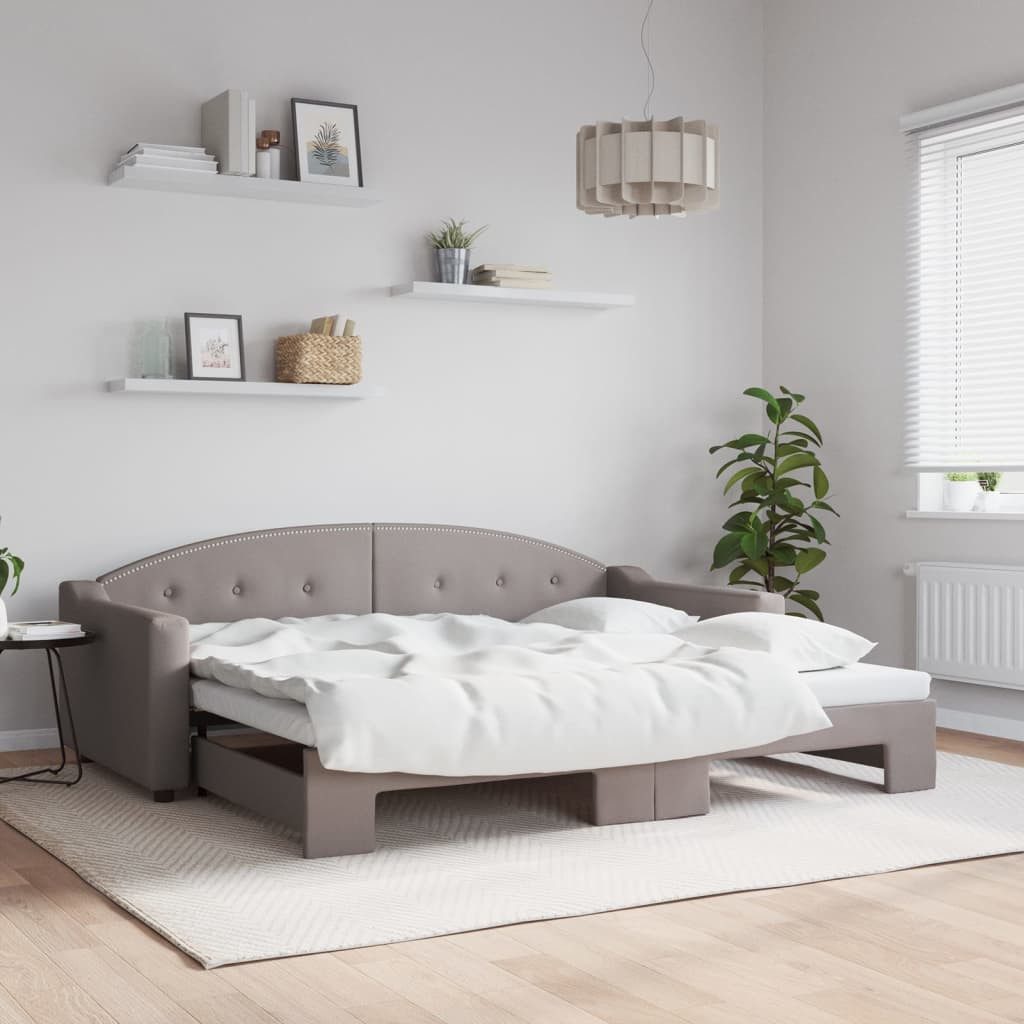 vidaXL Gästebett Gästebett Tagesbett Ausziehbar Taupe 90x200 cm Stoff Bett günstig online kaufen