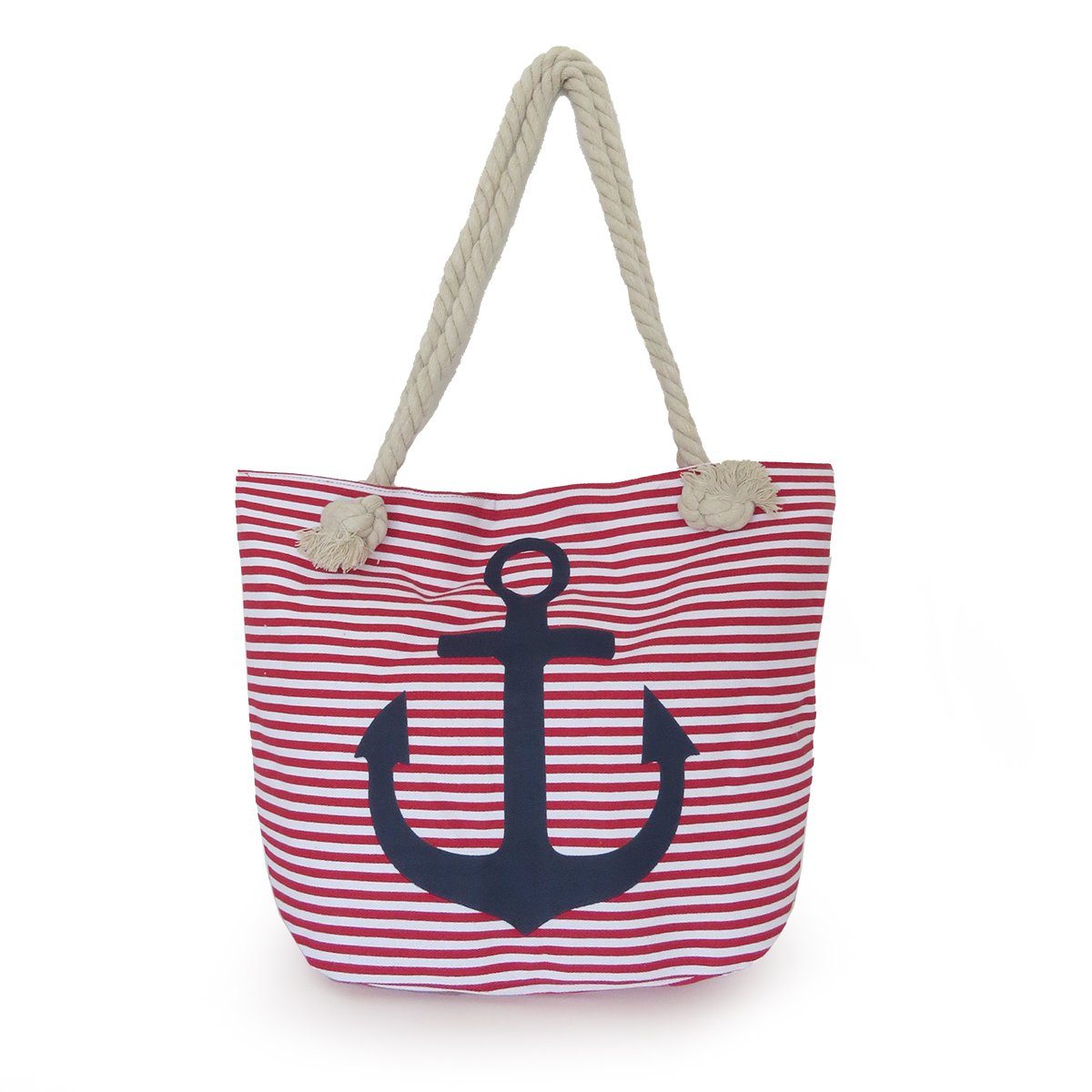Sonia Originelli Umhängetasche Strandtasche mit Ankermotiv Beachbag Shopper Streifen Maritim rot-marine
