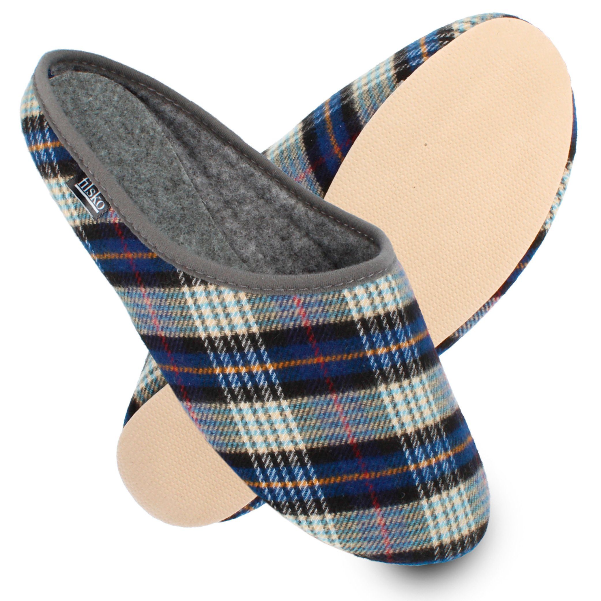filsko Abisko kariert Damen Herren Hausschuh Filzpantoffeln, Leichtgewicht, Gästehausschuhe, Slip-On, Gummisohle