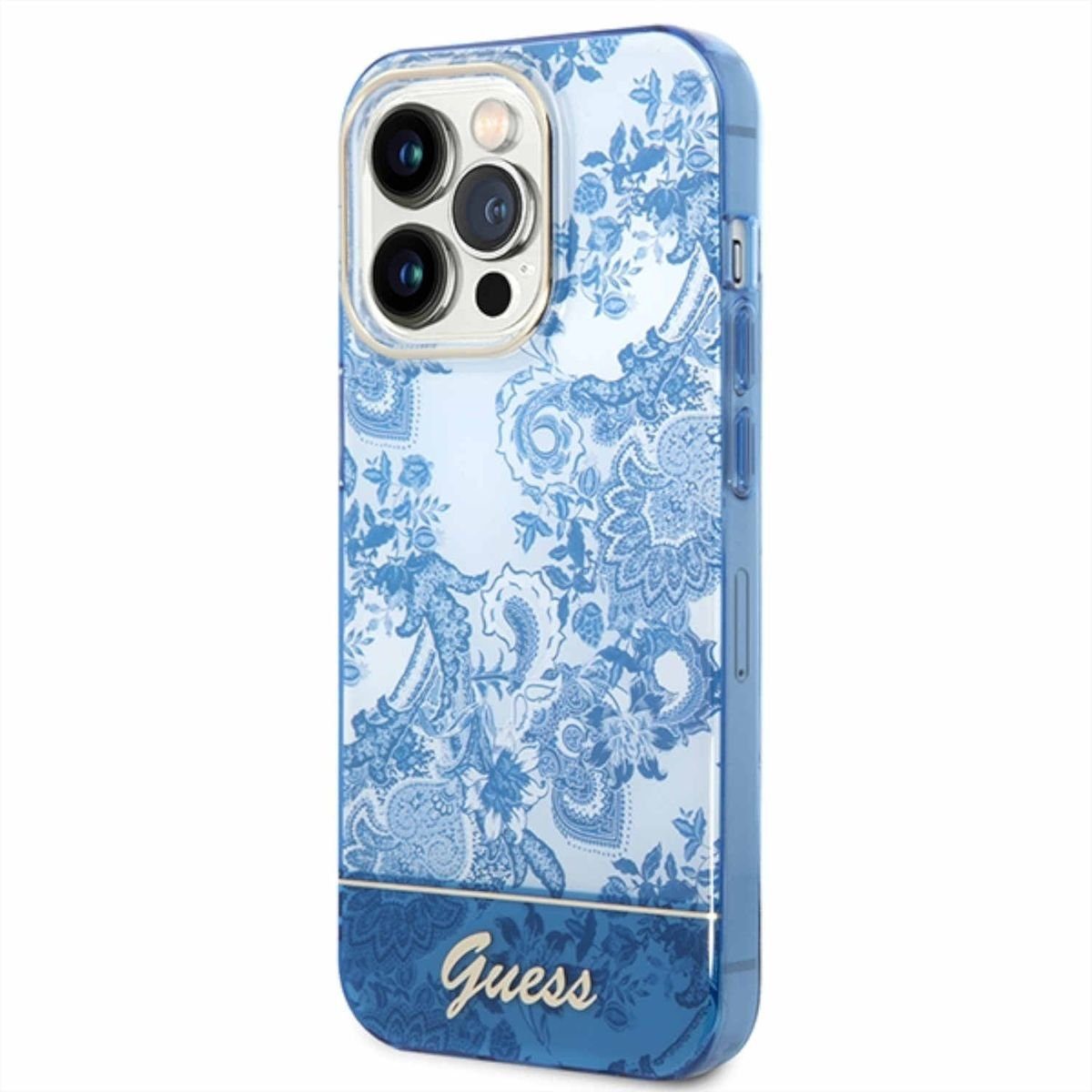 Guess Handyhülle GUESS Schutzhülle für Apple iPhone 14 Pro Cover Etui Hard Case Niebieski Blau