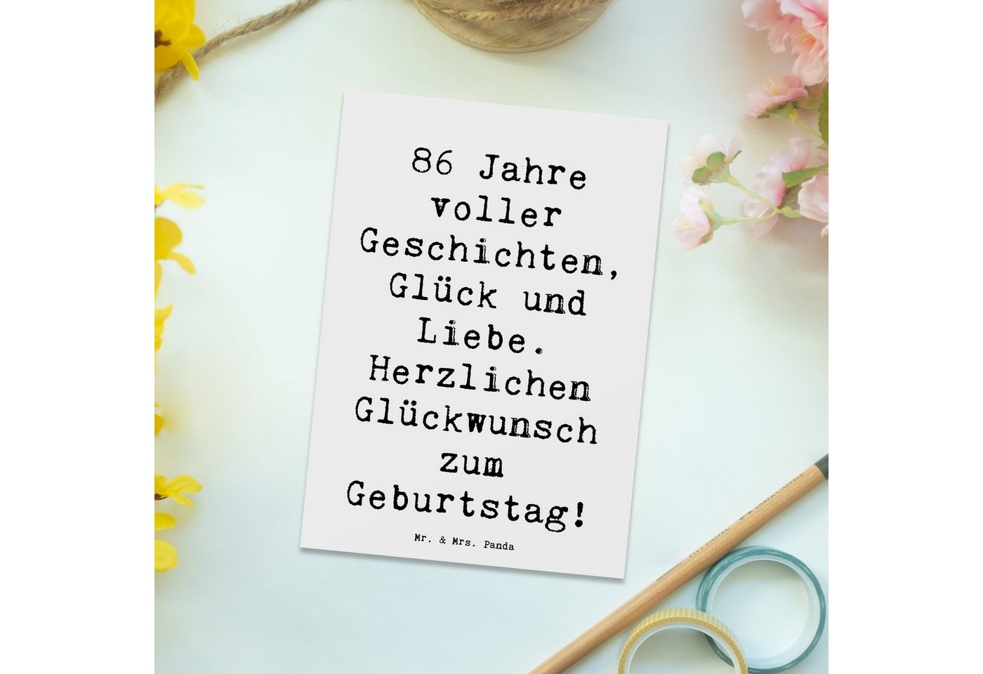 Thumbnail - Mr. & Mrs. Panda Postkarte Spruch 86. Geburtstag - Weiß - Geschenk, Abenteuer, Glück, Geburtstag