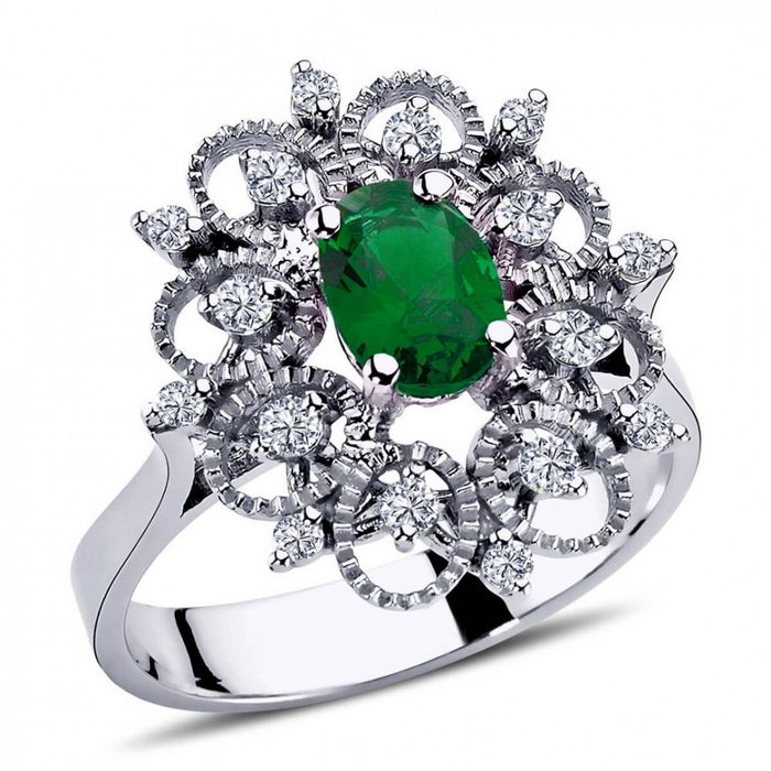 EinStein Diamant Diamantring Halo Diamant Oval Smaragd Ring 14 Karat Weißgold