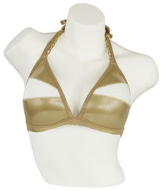 Miss Beach Triangel-Bikini-Top L/XL, wattiert, Glanz-Optik Gold/Weiß, Vorgeformtes Bikini-Oberteil