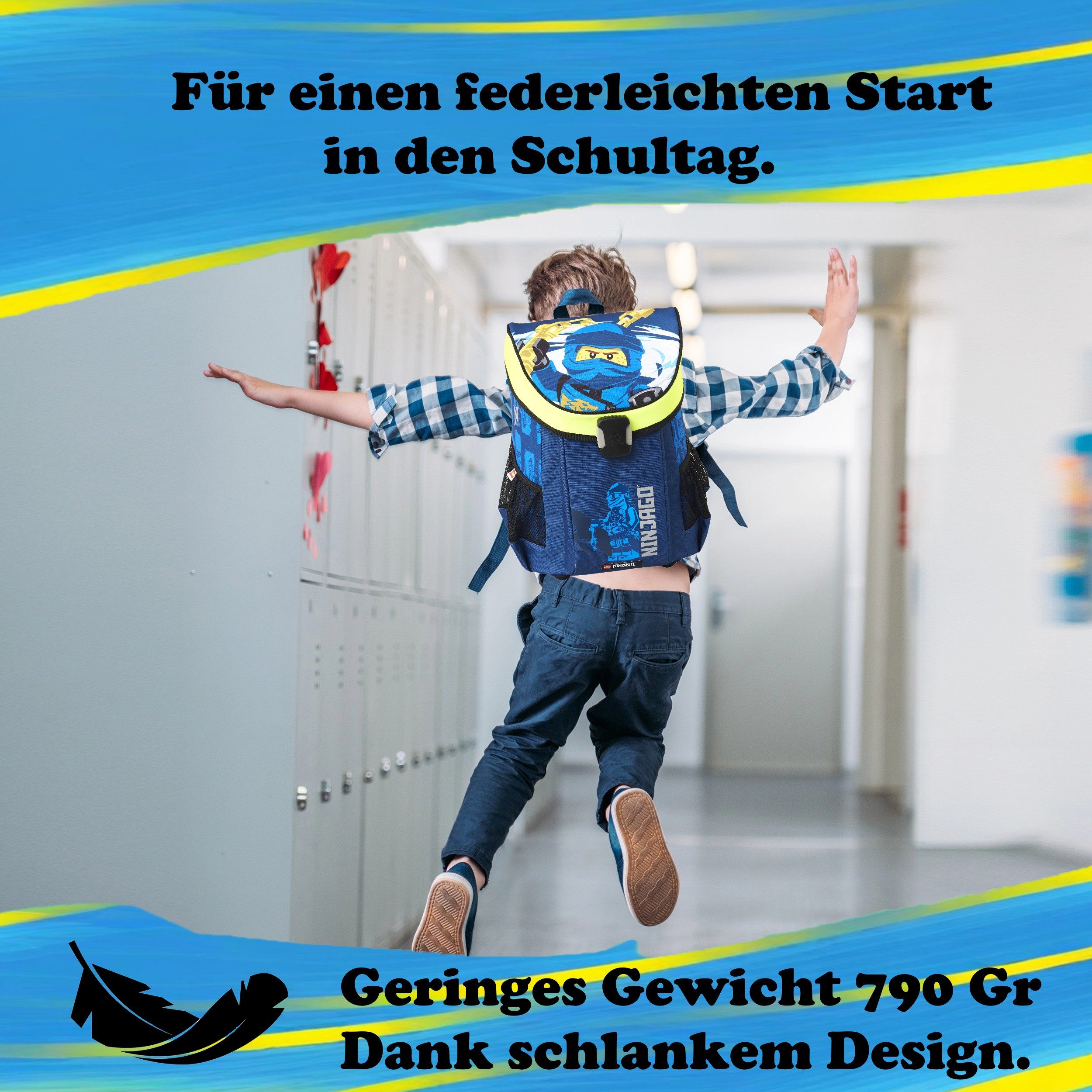 LEGO® Bags Schulranzen Lego Ninjago Einschulungs-Set "Easy" mit gefüllter Federmappe (Set, 6-tlg., Grundset mit Federmappe, Schlamper Turn- und Geldbeutel), ab der 1. Klasse, Ultra-Leicht, 16L Volumen, wasserabweisend