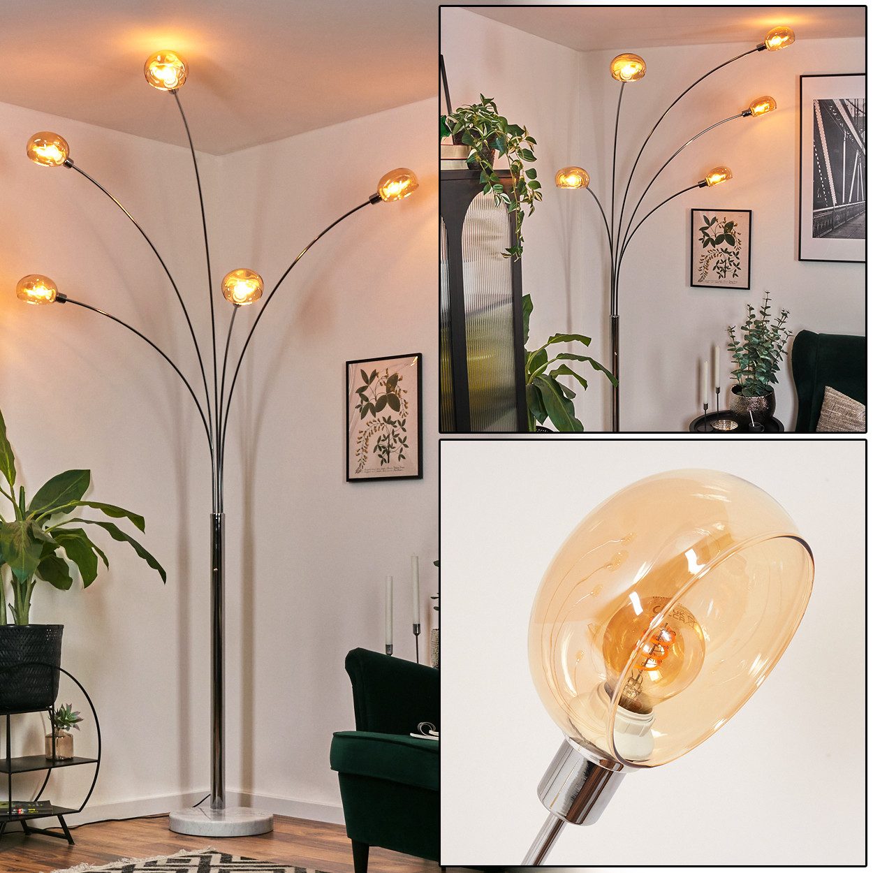 hofstein Stehlampe Stehlampe aus Metall in Weiß/Chrom-/Bernsteinfarben mit günstig online kaufen