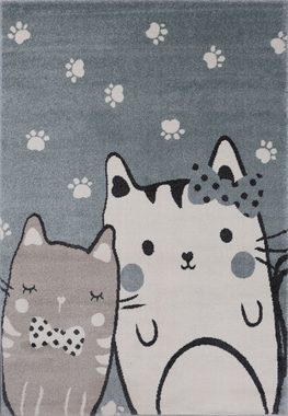 Teppich Kinderteppich Babyteppich Katzen Pfoten Creme Mint-Blau Grau, Vimoda, Rechteckig