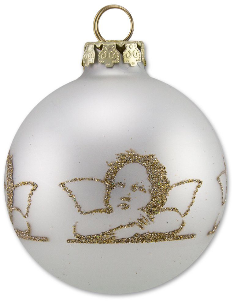 Thüringer Glasdesign Weihnachtsbaumkugel Diamonds mit Glitzer Dekor Engel Raphael - aus Glas Gold Weiß (12 St)