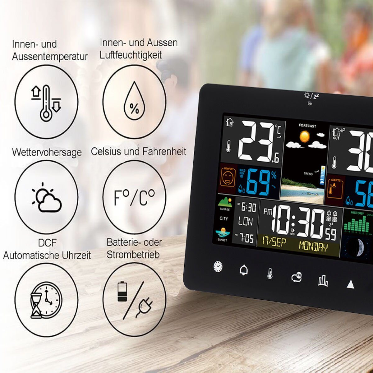 Touch-Screen (mit Wetterstation Thermometer Sensor) LETGOSPT Wettervorhersage