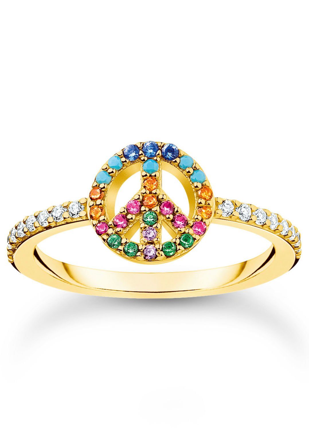 THOMAS SABO Fingerring Peace gold, TR2373-488-7-52,54,56,58, mit Glas-Keramik Stein, Korund (synth), Zirkonia (synth)