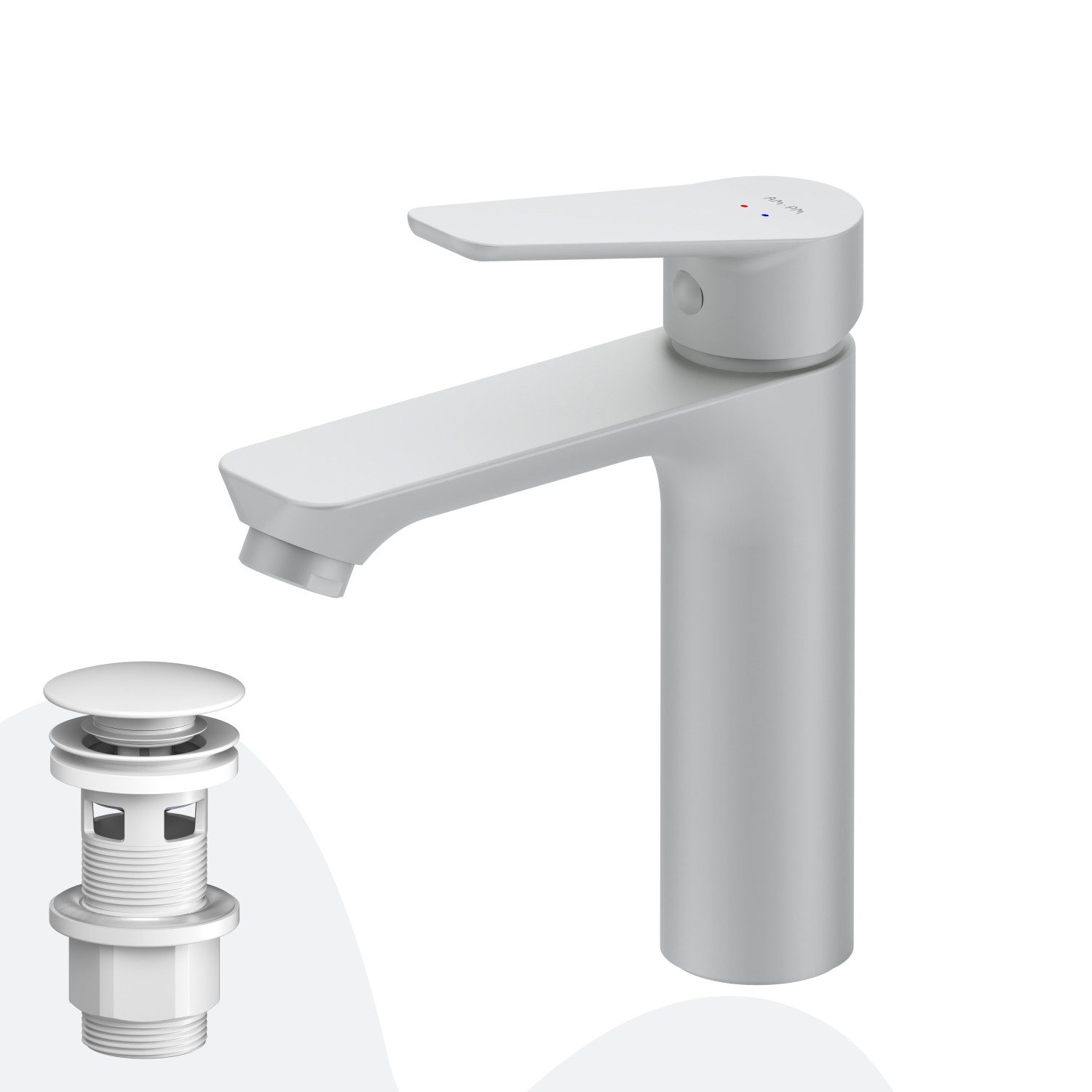 AM.PM Waschtischarmatur Badarmatur Bad Armatur HIT Weiß M-Größe Waschbeckenarmatur (Wasserhahn Mischarmatur mit Ablaufgarnitur, Mischbatterie inkl. 2 x G 3/8-Anschluss und Klick-Ablauf) Einhebelmischer für warmes und kaltes Wasser