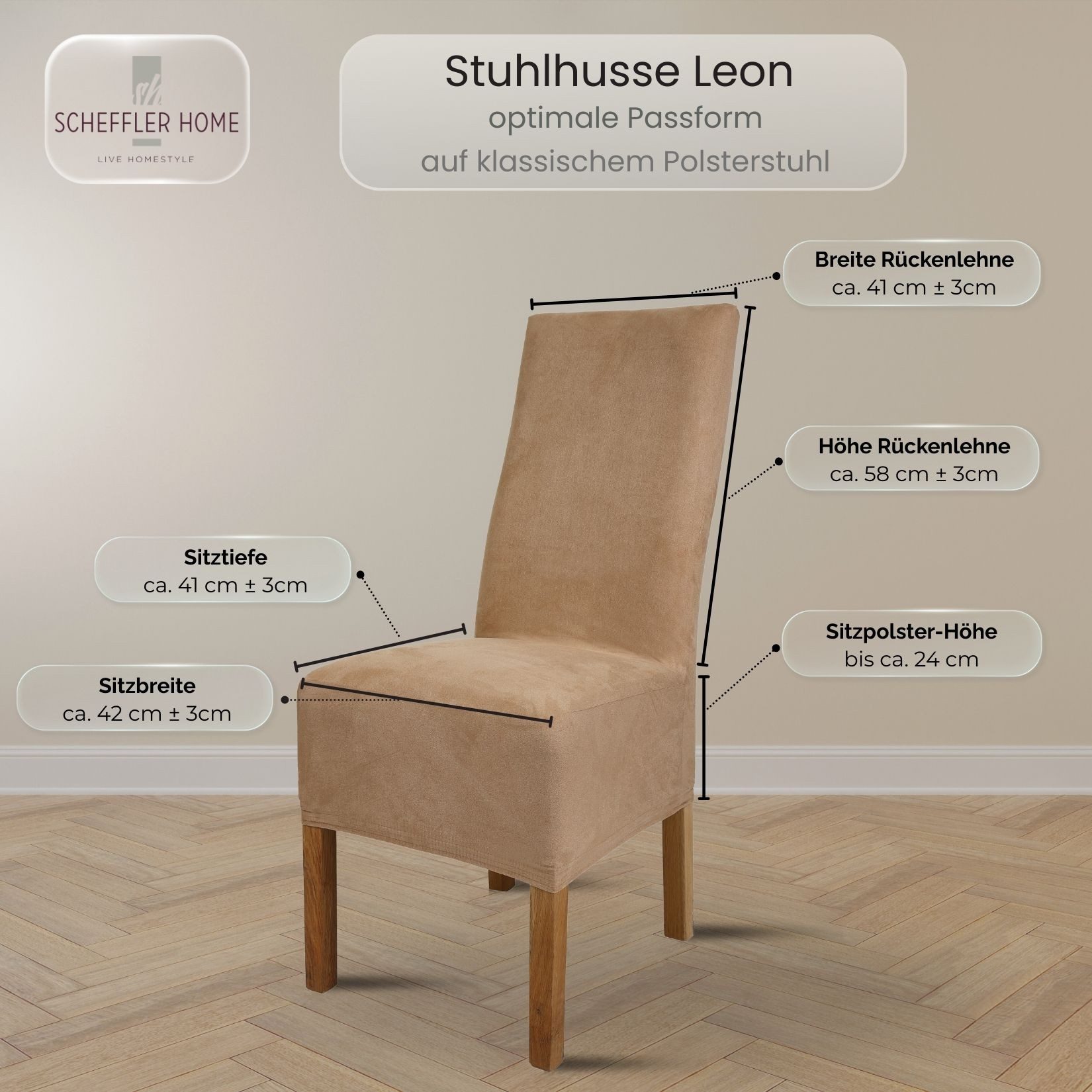 sh SCHEFFLER-HOME LIVE HOMESTYLE Stuhlhusse Leon Stoff Veltara, Premium-Microfaser Veltara in edler Wildleder-Optik
