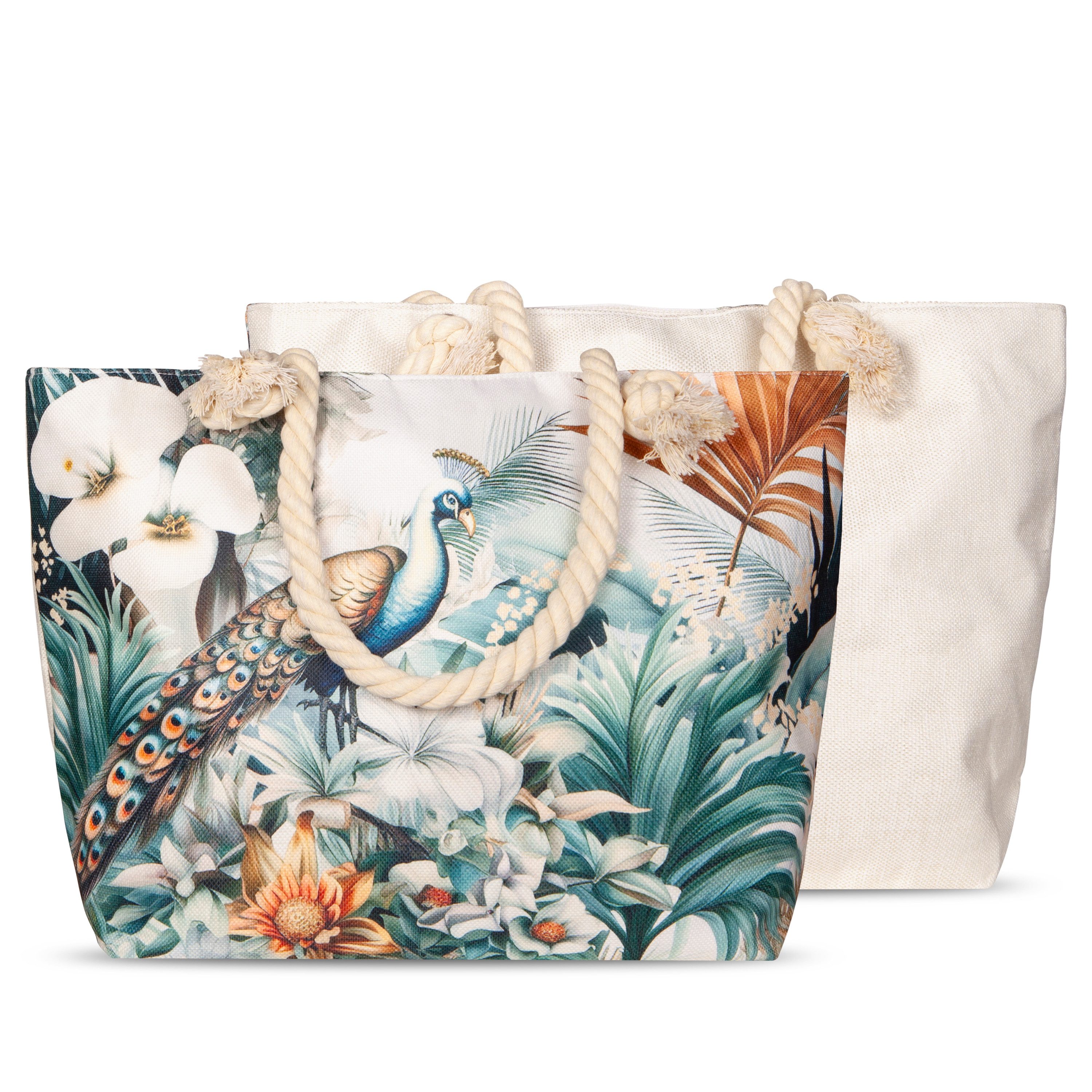 Descanso Freizeittasche Tasche 43x60 cm Gewebtes Polyester Dana Blätter und Vögel bunt (Spar-Set, 1-tlg., Set), 1 x Tasche Descanso 43x60 cm bunt