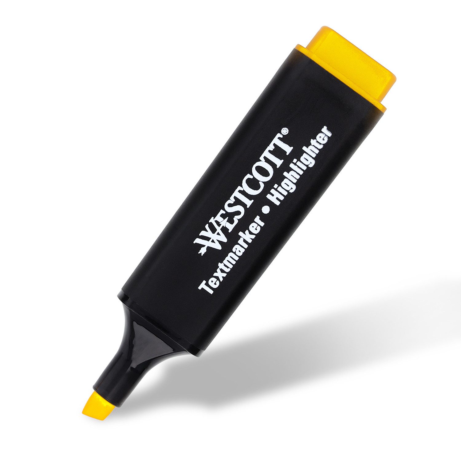 WESTCOTT Marker Textmarker 4 Stück Mix, Highlighter in 4 leuchtenden Farben, (Vorteilspack, 4-tlg., Grün, Gelb, Orange, Pink), 2-5 mm Strichstärke, Premium Tinte aus Deutschland