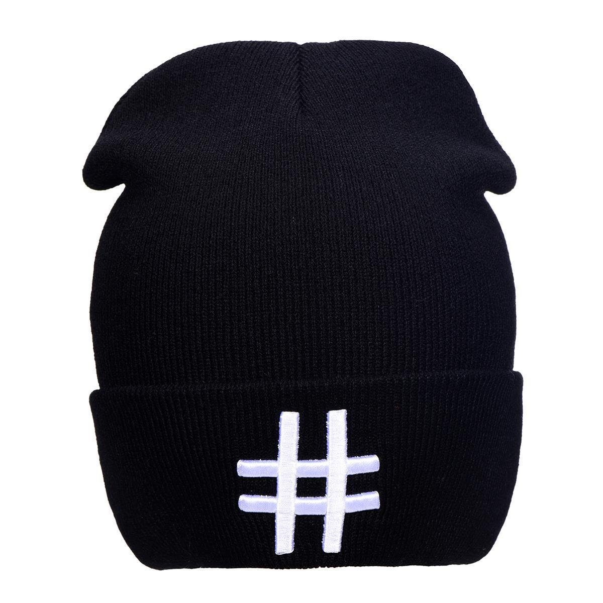 coolem schwarz Winter Herren stylische Beanie Strickmütze -"#" mit Statement-Print, Beanie mit (Packung, Krempe Wintermütze, DonDon 1-St)