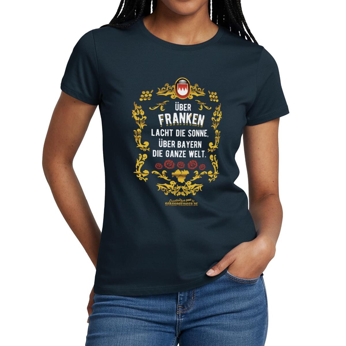 Spreadshirt T-Shirt Über Franken Lacht Die Sonne Über Bayern Die Ganze Welt Frauen T-Shirt (1-tlg) Slim Fit, fällt klein aus