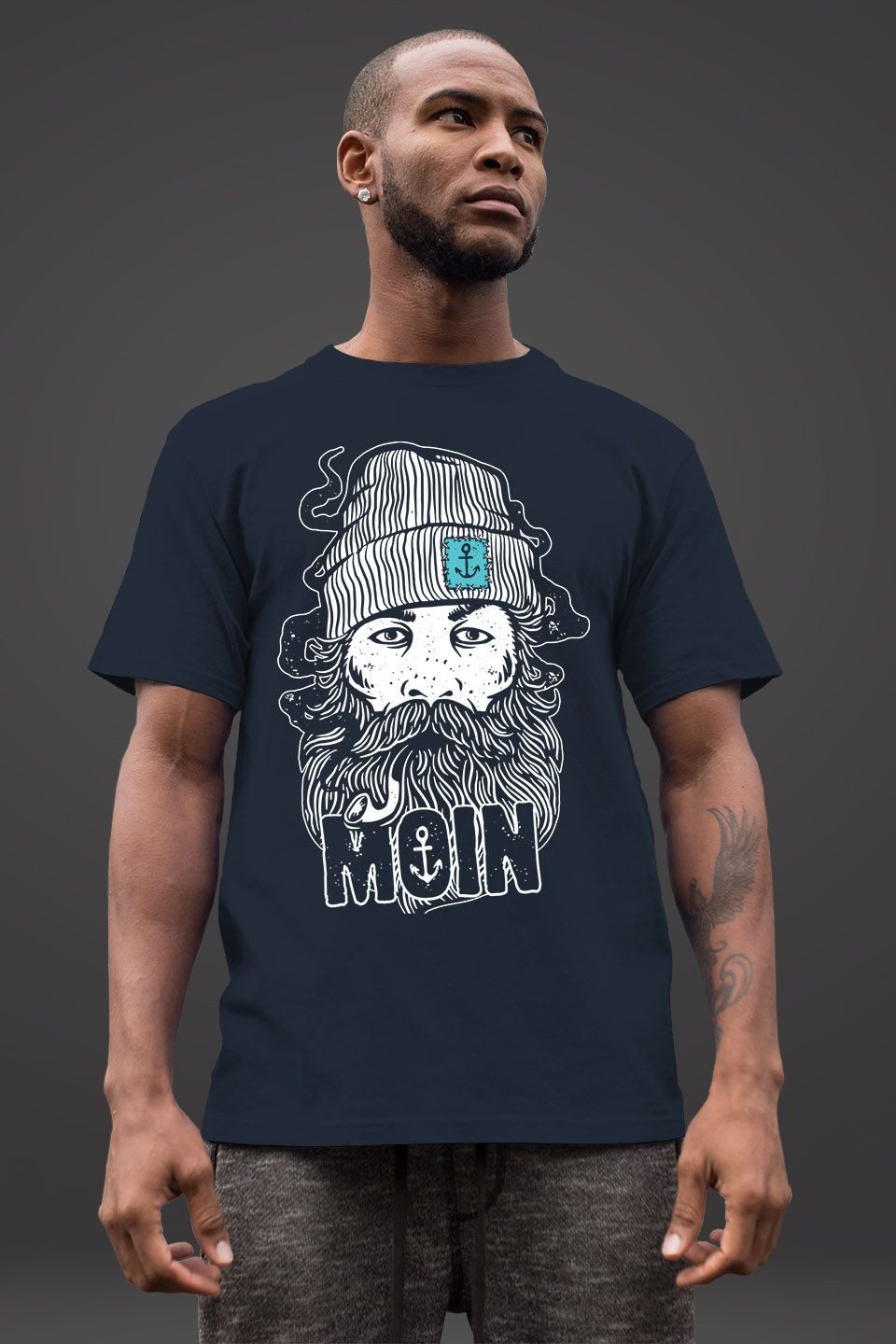 Neverless Print-Shirt Herren T-Shirt Moin Kapitän Bart Anker Nordisch Nordmann Norddeutsch mit Print – Bild 3 von 5