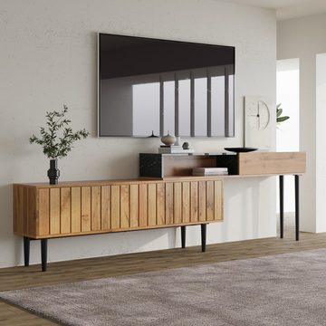 XDeer Moderner TV-Ständer mit Marmor- und Holzmaserungsdesign TV-Ständer, (PVC-Kanten, dunkle Holzfarbe, langlebig)