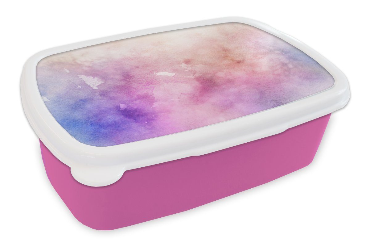 MuchoWow Lunchbox Aquarell - Rosa - Blau - Farbton, Kunststoff, (2-tlg), Brotbox für Erwachsene, Brotdose Kinder, Snackbox, Mädchen, Kunststoff