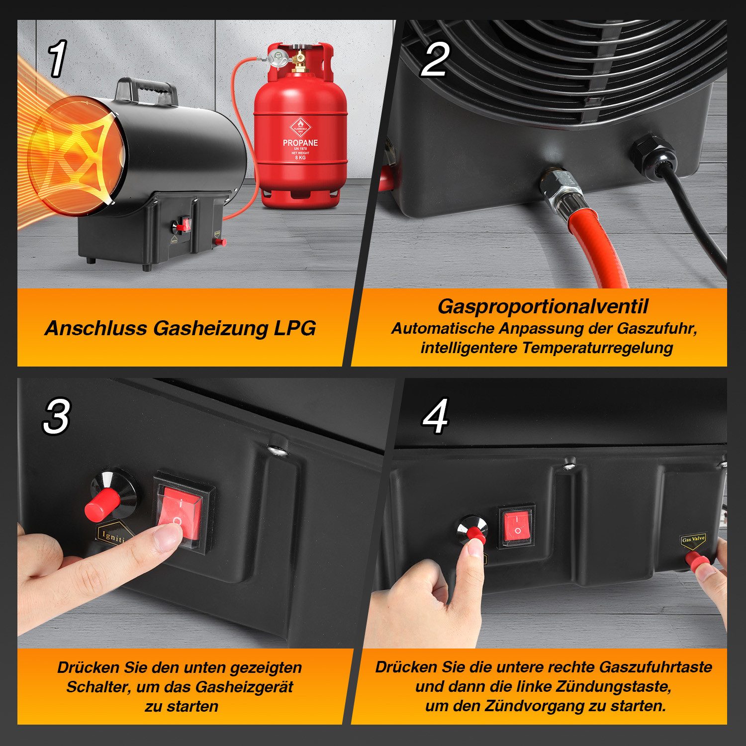 Clanmacy Heizlüfter 10KW Gasheizgebläse Gasheizer Heizgerät Gasstrahler Gas Heizgebläse, 10000 W, Gasheizer Heizgebläse Baustellen Druckregler