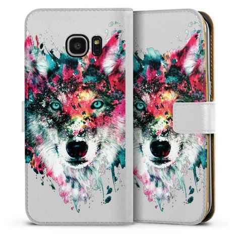 DeinDesign Handyhülle Riza Peker Wolf bunt Wolve ohne Hintergrund, Samsung Galaxy S7 Edge Hülle Handy Flip Case Wallet Cover
